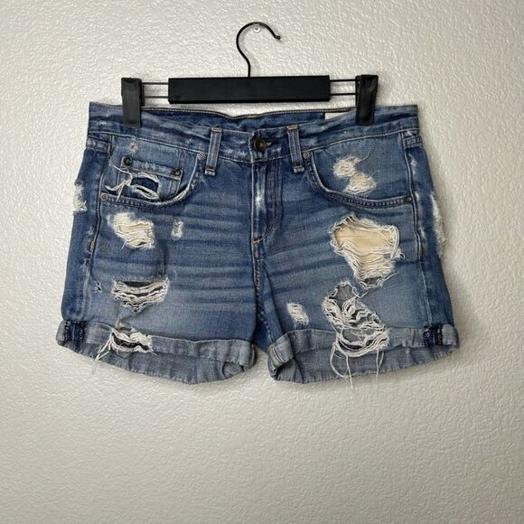 Rag & Bone Rebel Boyfriend Shorts Boho Distressed Denim Jean Shorts Size 25 - Picture 2 of 9